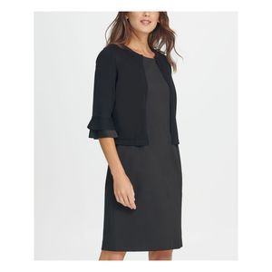 DKNY Womens Black 3/4 Sleeve Open Front Bolero Sweater S